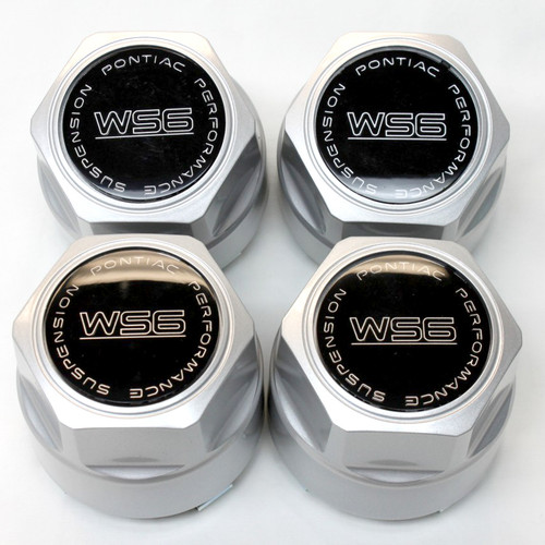 1987-1992 Trans Am WS6 Wheel Center Cap, Silver Cap with Black Medallion/WS6 Silver Writing Set of 4, Reproduction