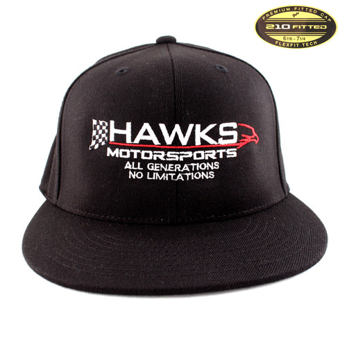 Hawks Motorsports Flat Bill Hard Buckram FlexFit Hat - Black