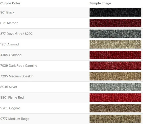Avialable Colors for floor mats