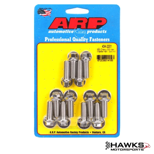 434-2001 ARP Hex Head Stainless Steel Intake Manifold Bolt Kit, Small Block Chevy, 265-400 CID, 12-Piece, ARP (434-2001 ) Hawks Motorsports