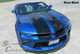 Wide dual rally stripes with a 4-inch center gap installed across the nose and hood of a 2016-2018 Camaro