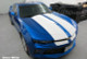 Pre-cut Camaro SS rally stripes positioned with the factory hood-vent components removed