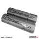 GM 12480127 short aluminum Chevy valve covers, alternate angled view showing raised Chevrolet logos and mounting flanges