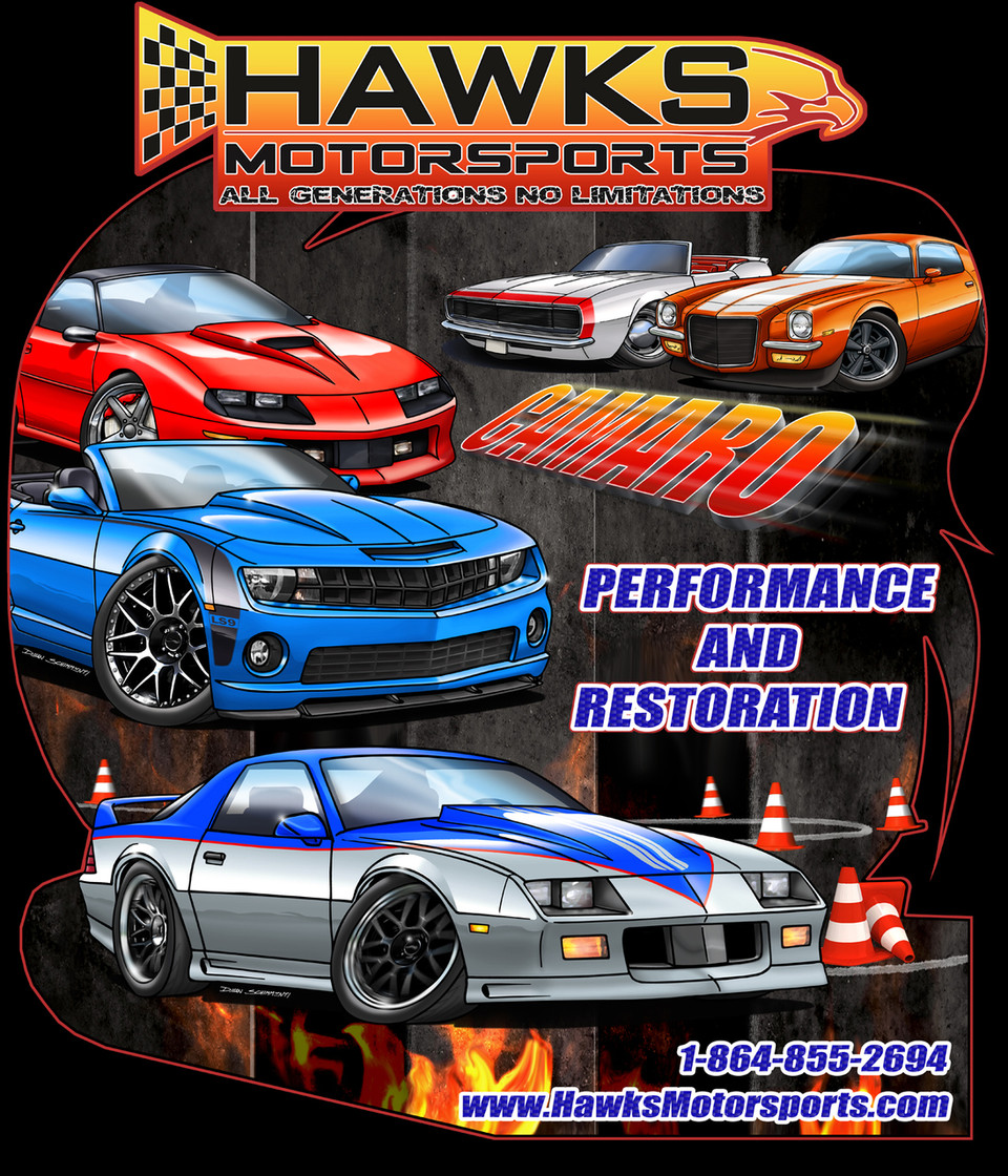 T Shirt Hawks Motorsports T Shirt With Corvette GTO CTS V Black 