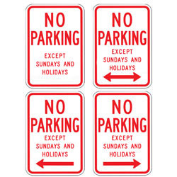 No Parking (Words) Except Sundays and Holidays with Optional Arrows Sign