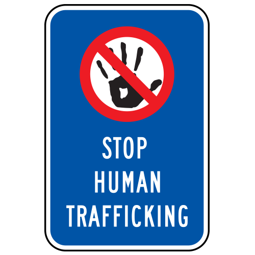 Crime Watch | Stop Human Trafficking  (Handprint/No Symbol) Sign | Blue, Black & Red on White