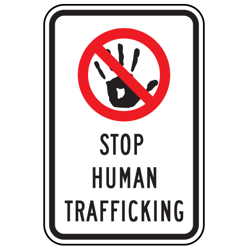 Crime Watch | Stop Human Trafficking  (Handprint/No Symbol) Sign | Red & Black on White