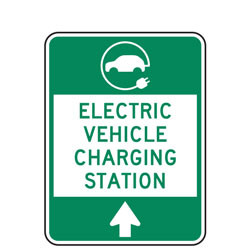 Electric Vehicle Charging Station with Forward Arrow Sign