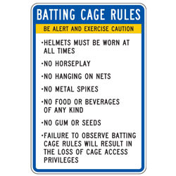 Batting Cage Rules Short List Sign
