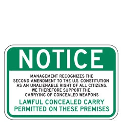 NOTICE | Lawful Concealed Carry Permitted On Premises Sign