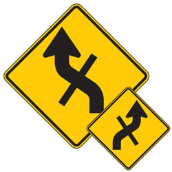 Reverse (Left/Right) Curve & Crossroad Combination Symbol Warning Signs
