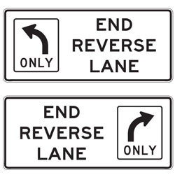 End Reverse Lane with Mandatory Turn Arrow Sign