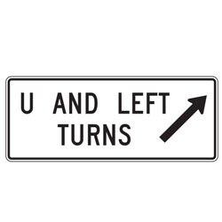 U and Left Turns with Right Diagonal Up Arrow Sign | 2023 MUTCD