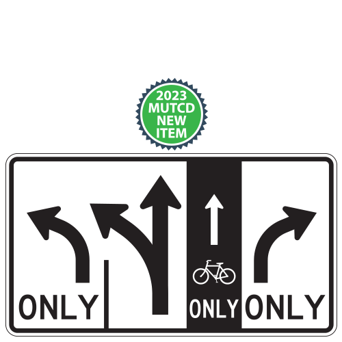 Advance Intersection Lane Control (Left, Left & Straight, Bike Lane Straight Ahead, Right) Sign