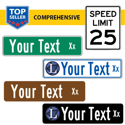 6" Tall Comprehensive Customizable Finished Street Name Signs with 4" Tall Letters | Add Optional Logo or Symbol