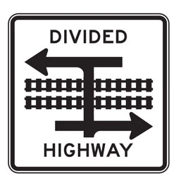 Light Rail Divided Highway T Intersection (Symbol) Signs