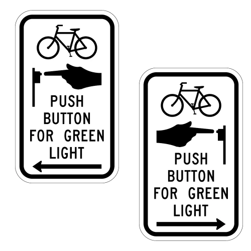 Bike Symbol | Push Button for Green Light Signs (Left/Right Arrow) for Bicycle Facilities