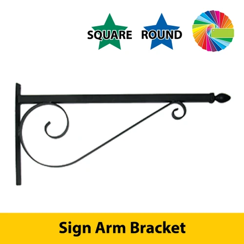 Semi Gloss Powder Painted Universal Sign Arm Bracket with Ornate Scroll & Lemon Drop Finial