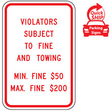 (Pennsylvania State Spec) Violators Subject to Fine and Towing Sign