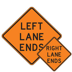 Left/Right) Lane Ends Warning Signs for Temporary Traffic Control