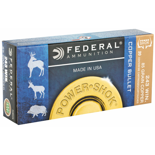 FEDERAL PWRSHK 243WIN 85GR COPPER LF 20/200, FE24385LFA