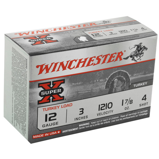 WINCHESTER SUPER-X TURKEY 12GA 3" #4 10/100, WNX123MT4