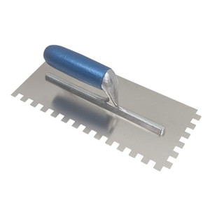 Wind-lock Square-Notched Trowel, Stainless-Steel, 3/8in x 3/8in x 3/8in w/ Wood Handle