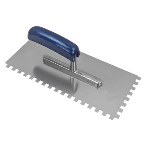 Wind-lock Square-Notched Trowel, Stainless-Steel, 5/16in x 5/16in x 5/16in w/ Wood Handle