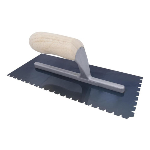 MARSHALLTOWN Marshalltown Blue Steel Flat V-Notched Trowel, 11in x 4-1/2in w/ DuraSoft Handle 
