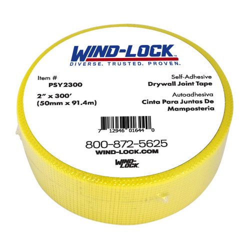 Wind-lock Blue Builder Drywall Mesh Tape, 2in x 300ft, Yellow 