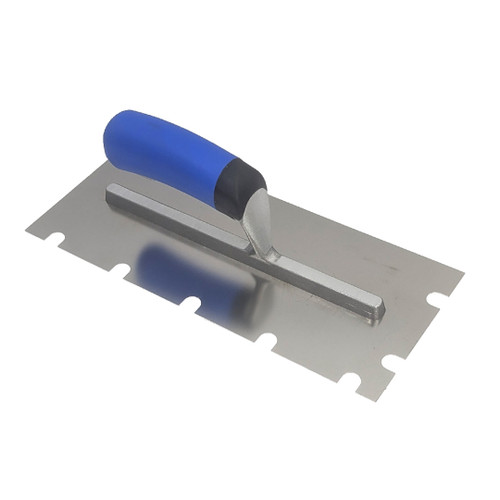 Wind-lock Round-Notched Trowel, Stainless-Steel, 1/2in x 1/2in x 2in w/ Comfort Soft Handle
