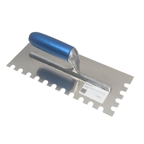 Wind-lock Round-Notched Trowel, Stainless-Steel, 1/2in x 1/2in x 1/2in w/ Wood Handle