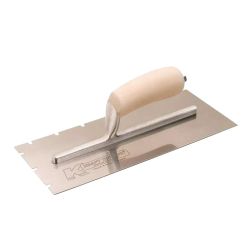 Kraft Tool V-Notched Trowel, 3/8in x 1/2in x 1-1/2in, Wood Handle