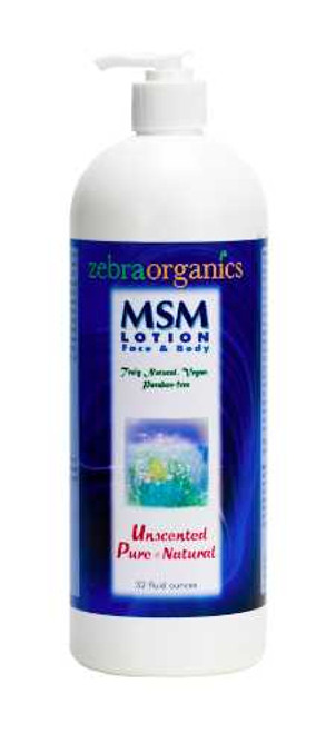 MSM Lotion Face & Body, Unscented, Organic, 32 oz - Zebra Organics