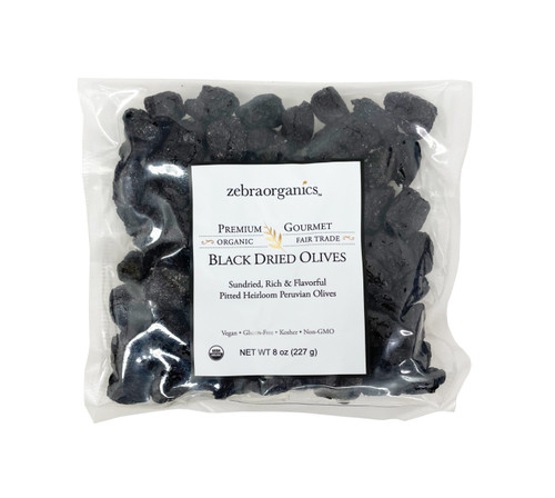 Olives, Black Dried Pitted Organic, Heirloom Peruvian, 8 oz - Zebra Organics