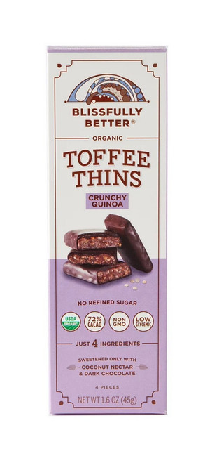 Toffee Thins, Crunchy Quinoa, 1.6 oz (45 g) - Blissfully Better, front of box