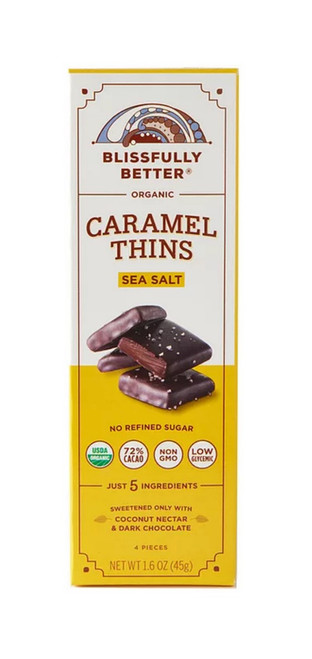 Caramel Thins, Sea Salt, 1.6 oz (45 g) - Blissfully Better, front of box