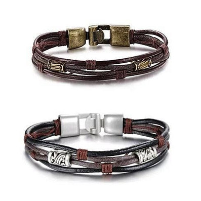 Gemini Twin Bracelets in Genuine Leather and Antique Metal Finish F369-5352386053