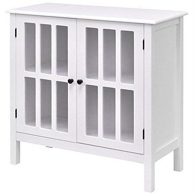 White Wood Bathroom Storage Floor Cabinet with Glass Doors Q280-TCSDB12898791