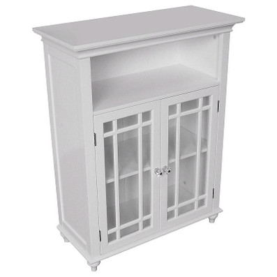 Classic White Wood 2-Door Bathroom Floor Cabinet with Glass Paneled Doors Q280-FCND1965251