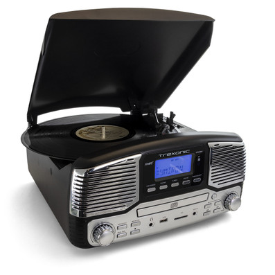 Trexonic Retro Wireless Bluetooth, Record and CD Player in Black D970-TRX-16BLK