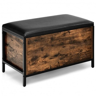 Entryway Flip Top Ottoman Stool with Padded Seat - Color: Rustic Brown D681-HW66496