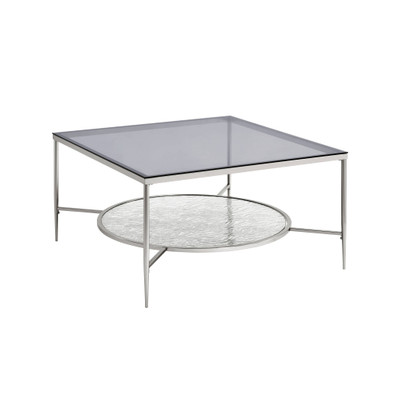32" Chrome And Clear Glass Square Coffee Table With Shelf N270-486074