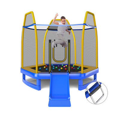 7 Feet Trampoline with Ladder and Slide for Indoor and Outdoor-Blue - Color: Blue D681-TW10085BL