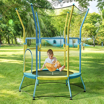 Mini Trampoline for Kids with Safety Enclosure Net and Foam Handles-Yellow - Color: Yellow D681-TW10105YE