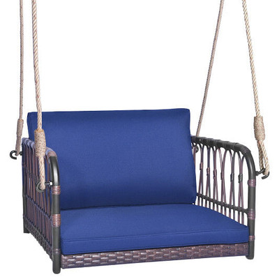 Single Person Hanging Seat with Seat and Back Cushions-Navy - Color: Navy D681-HW71333NY