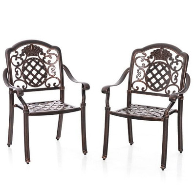 Patio Cast Aluminum Dining Chairs Set of 2 Metal Armchairs Stackable-Copper - Color: Copper D681-NP11470WN-2 Patio Cast Aluminum Dining Chairs Set of 2 Metal Armchairs Stackable-Copper - Color: Copper D681-NP11470WN-2