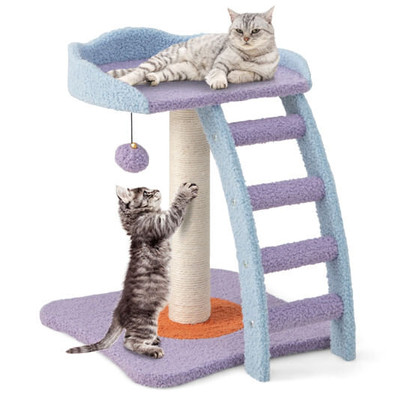 19 Inch Mohair Plush Cat Tree with Ladder and Jingling Ball-Purple - Color: Purple D681-PV10082PU
