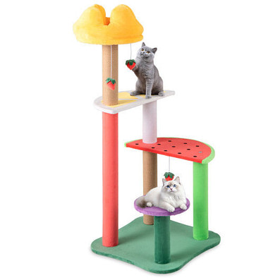 45 Inch Multi-Level Cat Tree with Plush Padded Top Perch and Fruit-Shaped Platforms B593-PV10277
