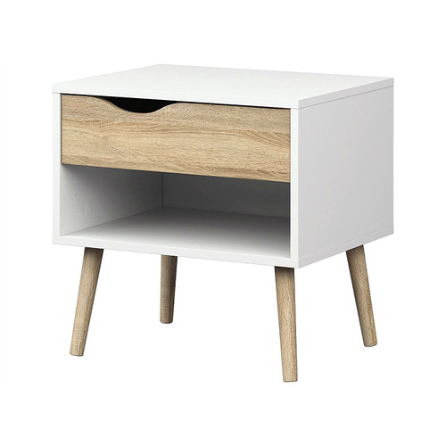 Modern Mid Century Style End Table Nightstand in White & Oak Finish Q280-TDODNSO185981